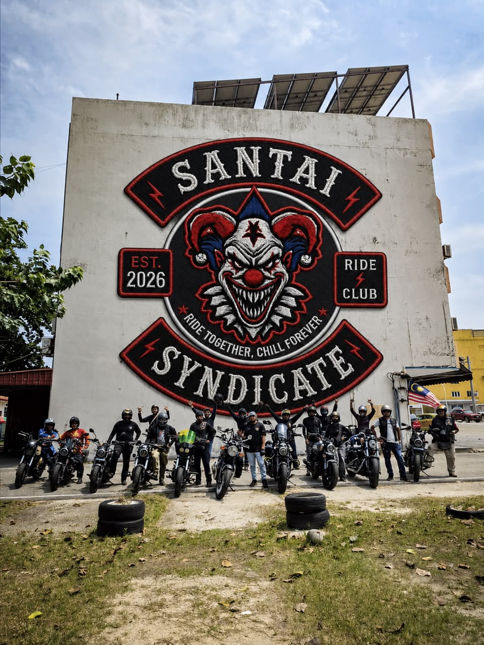 Santai Syndicate members and motorcycles